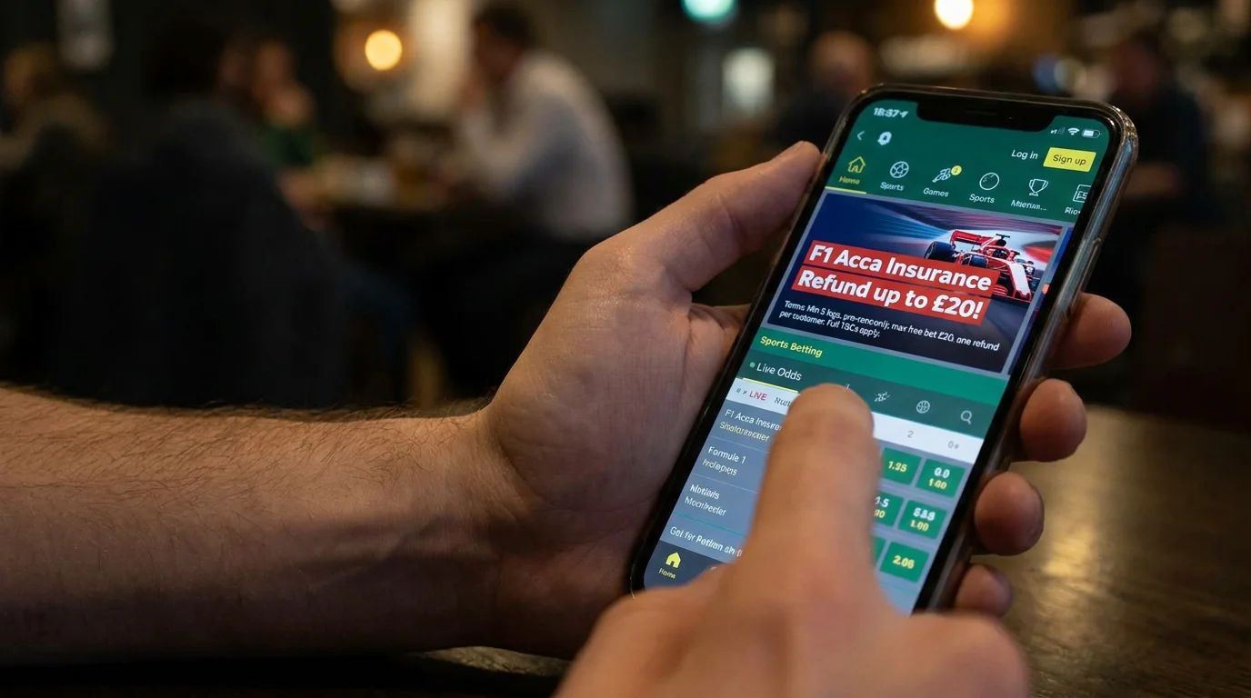 F1 accumulator insurance offer showing money-back conditions for near-miss multi-leg bets