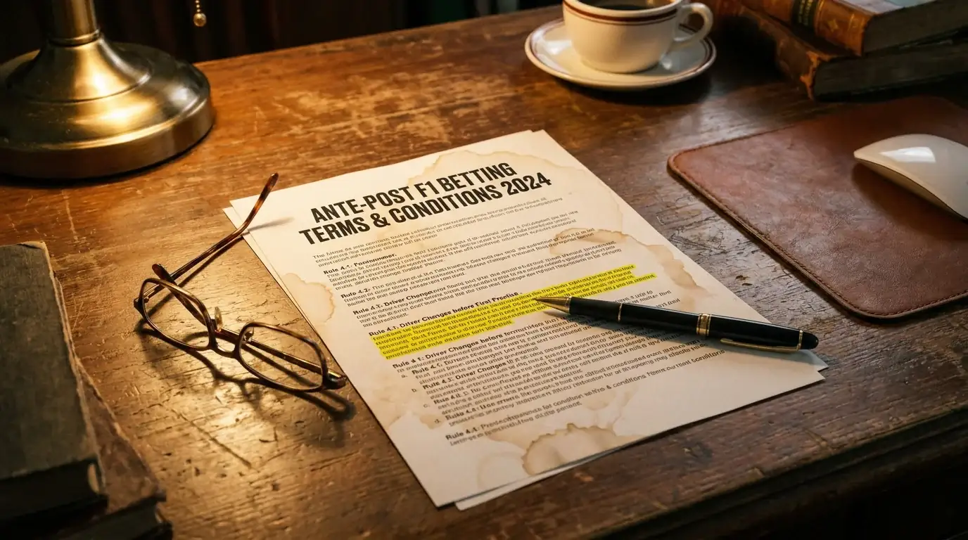 Document outlining ante-post betting rules including refund conditions for F1 championship futures