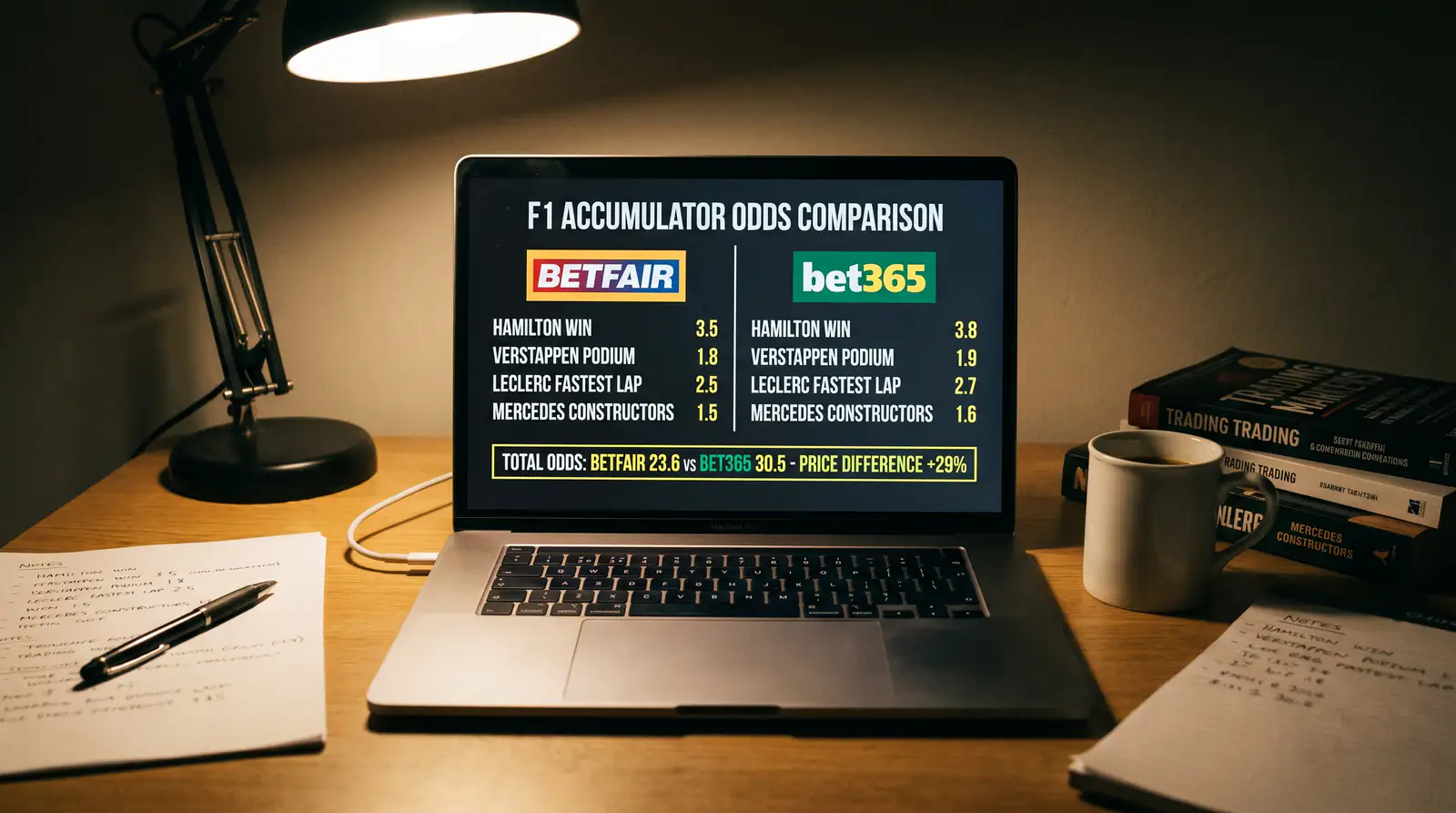 Enhanced odds evaluation showing boosted F1 accumulator price compared against standard market rates