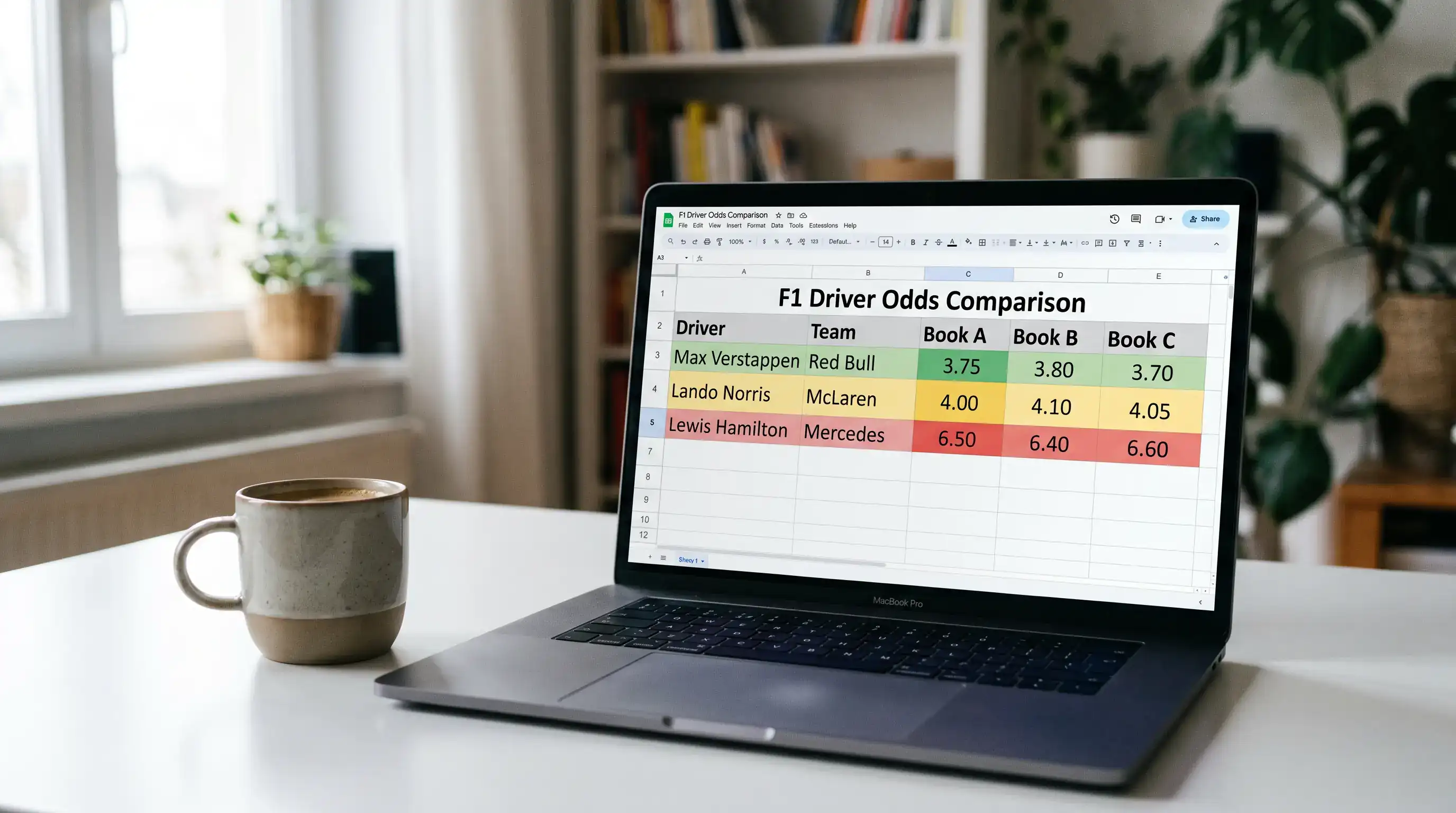 Decimal odds format comparison between multiple F1 drivers