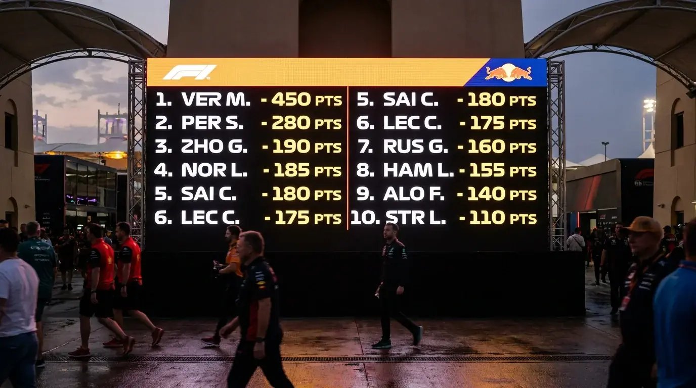 F1 Drivers Championship standings board for outright futures betting