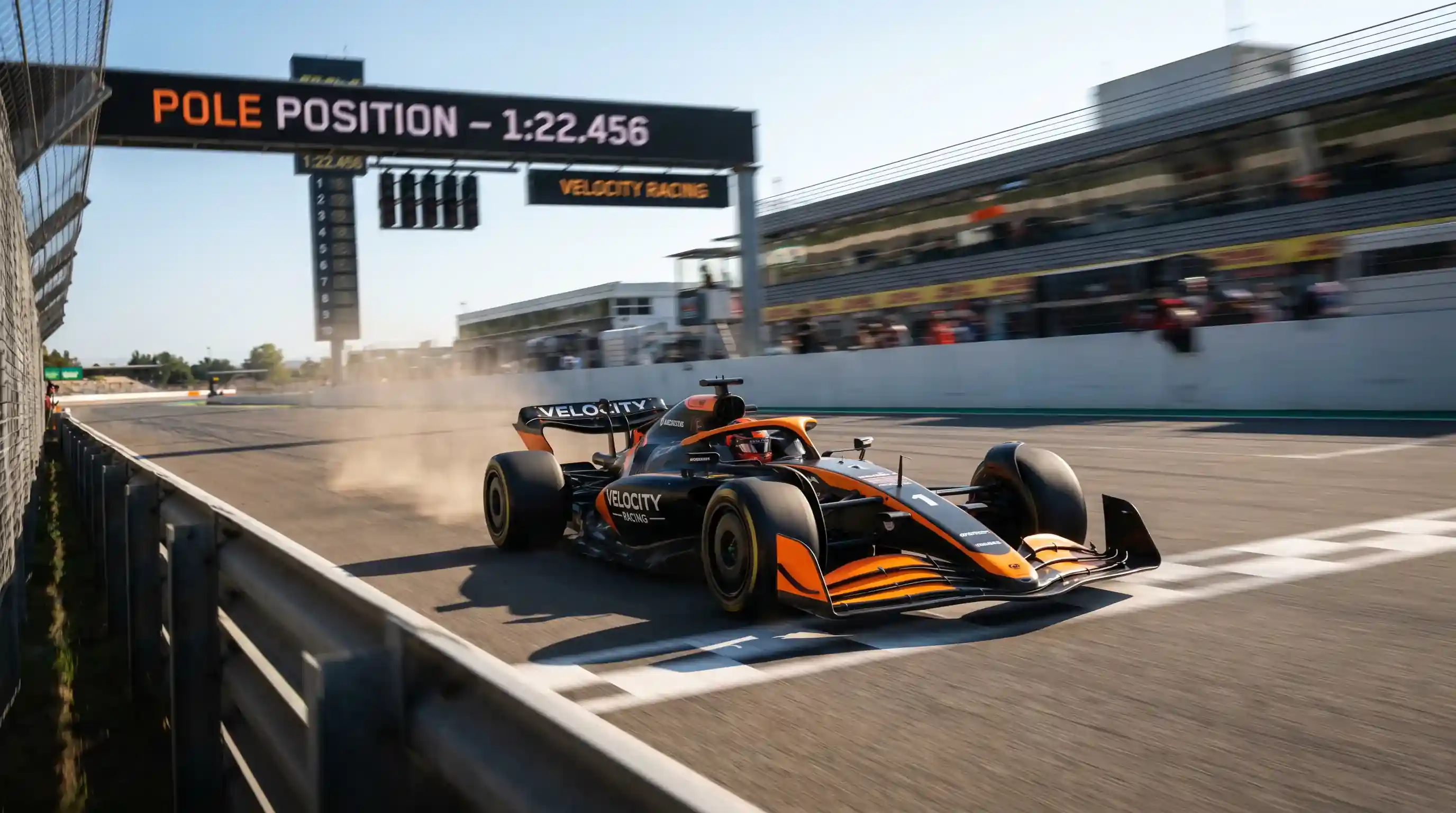 F1 car crossing finish line fastest lap and pole position betting context