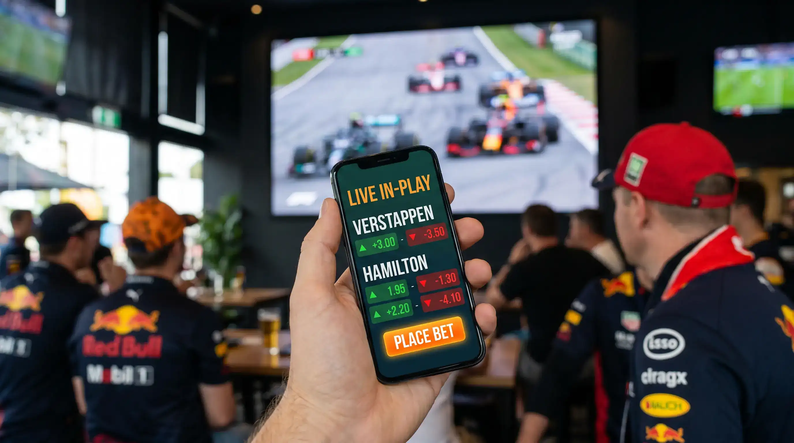 F1 motorsport market depth on mobile app showing race winner podium fastest lap and special markets
