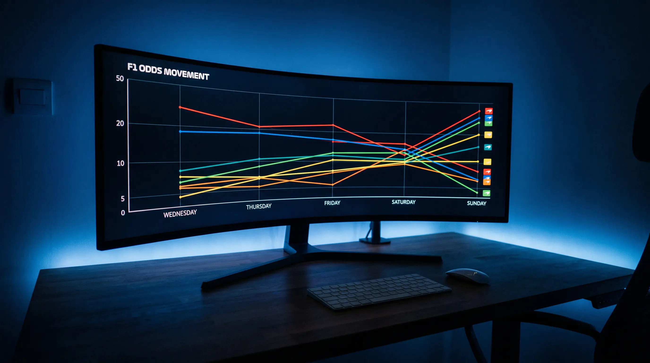 F1 odds movement pattern across a Grand Prix race weekend timeline
