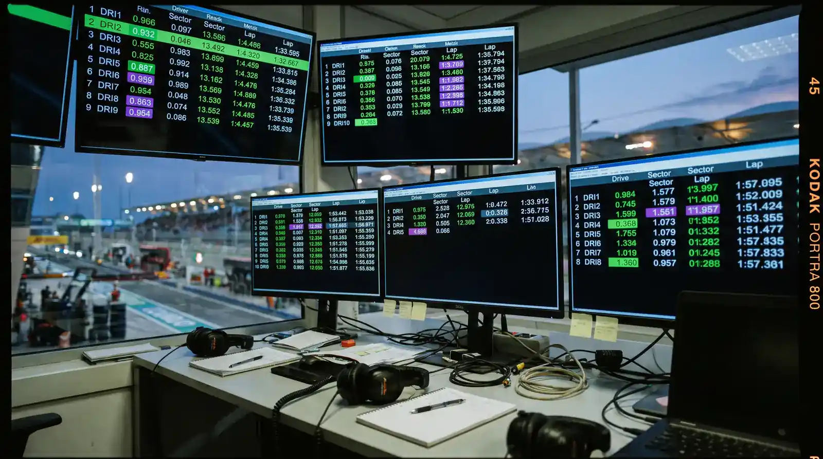 F1 timing screens showing sector split times and qualifying lap data at a Grand Prix circuit