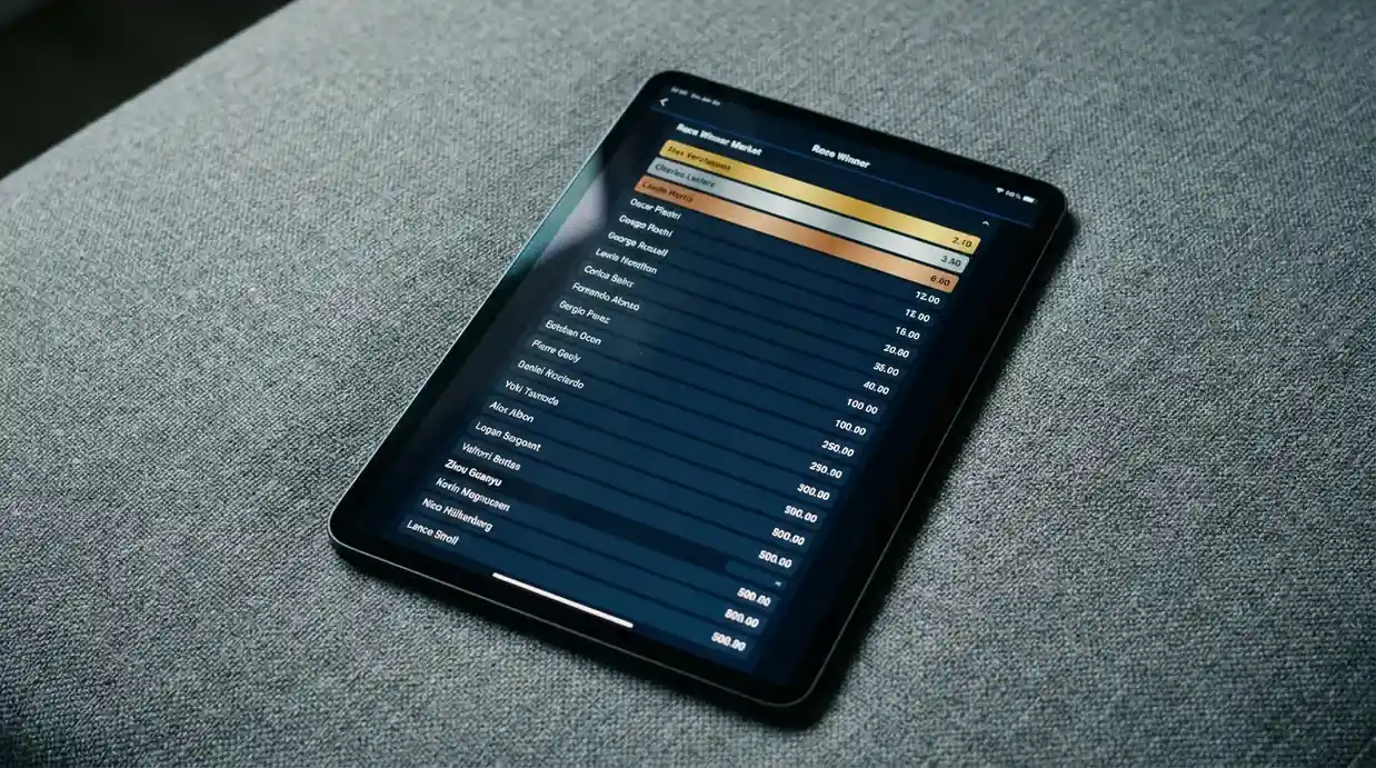 F1 race winner and podium finish betting market on a sportsbook screen