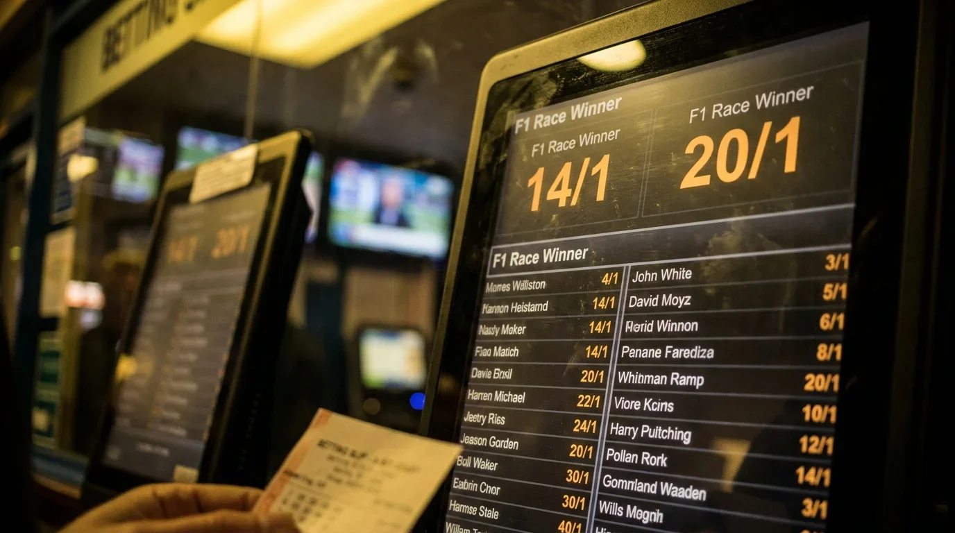 Fractional odds calculation showing place leg payout at quarter odds for F1 each-way bet