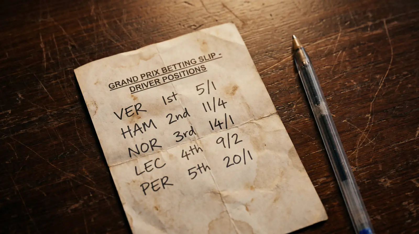 UK betting slip showing fractional odds for an F1 race winner market