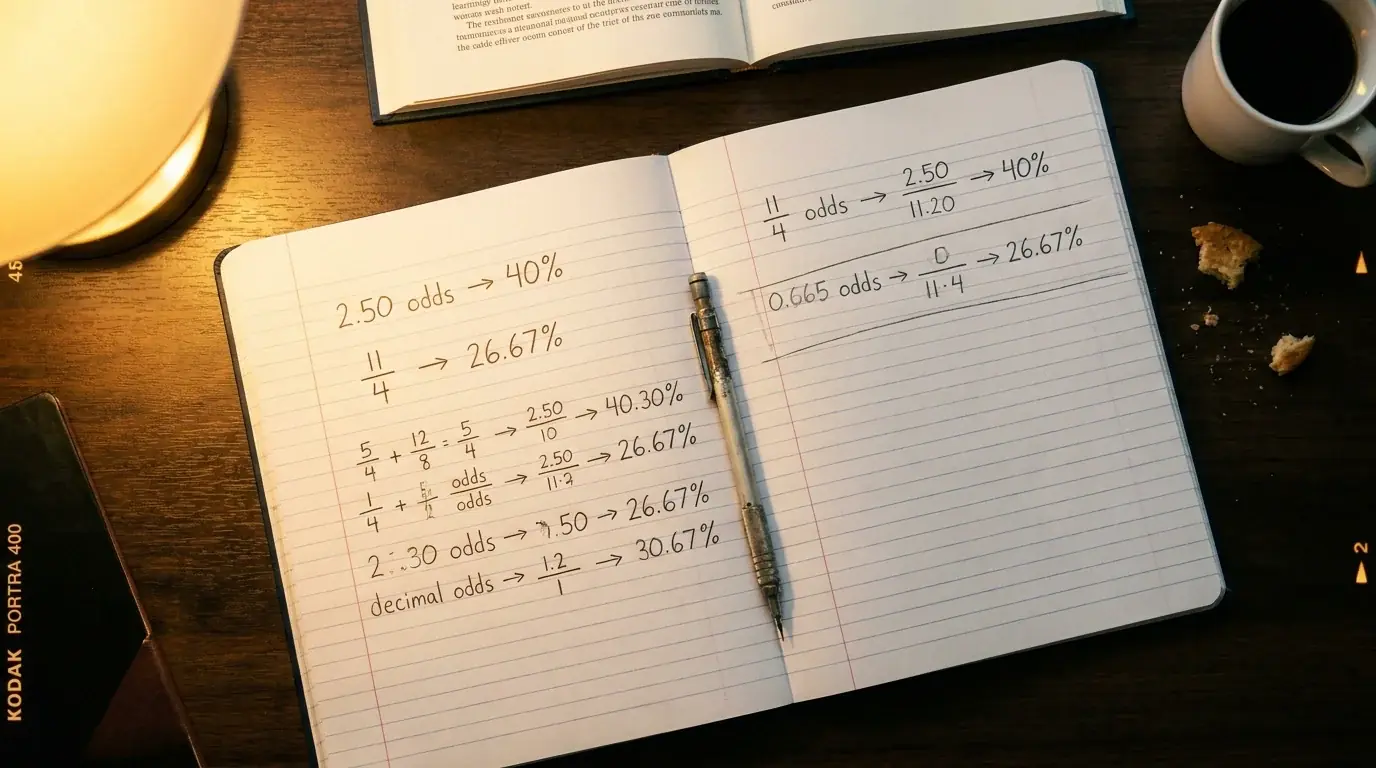 Notebook with implied probability calculations for F1 betting odds