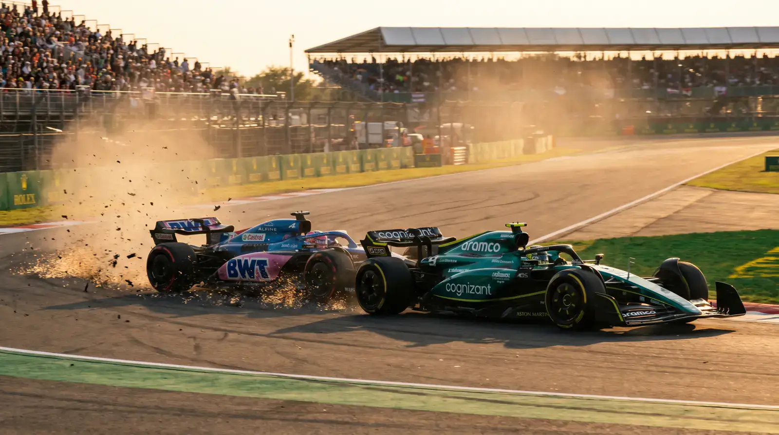 Midfield F1 car battling for position highlighting each-way value opportunity on podium contenders