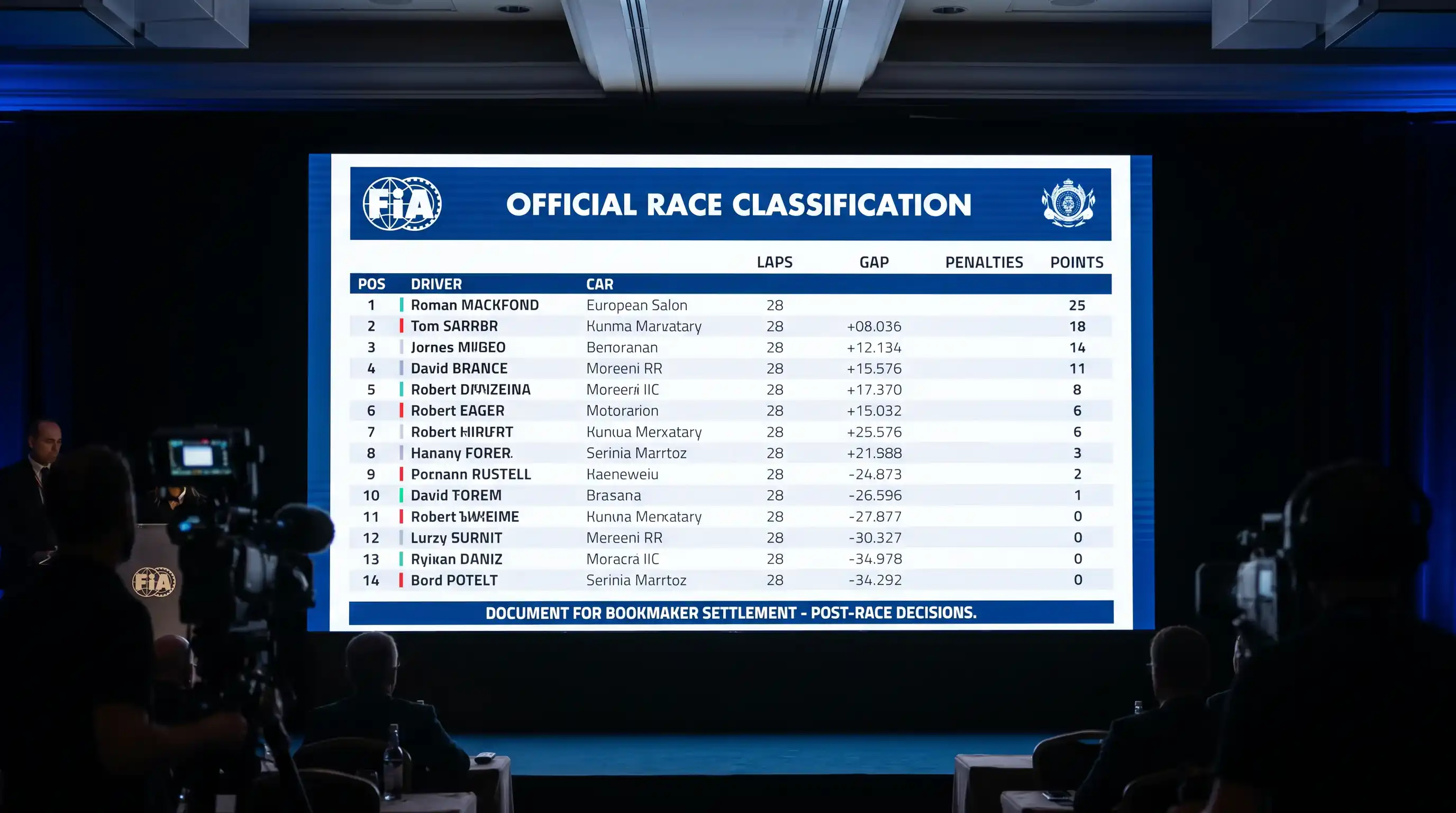 F1 official FIA race classification document used by bookmakers for bet settlement after post-race penalties