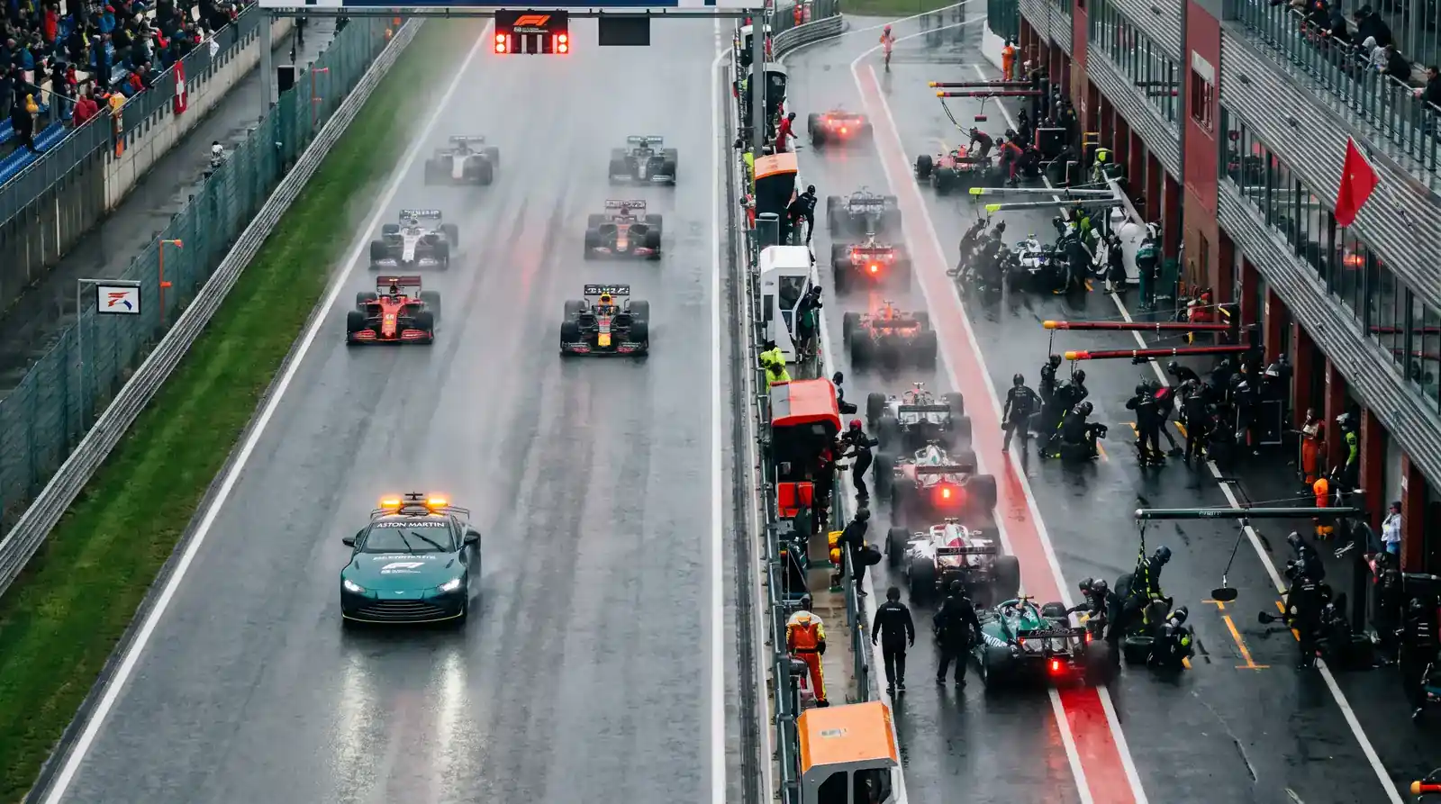 F1 race leader entering pit lane creating temporary odds drift window for live betting opportunity