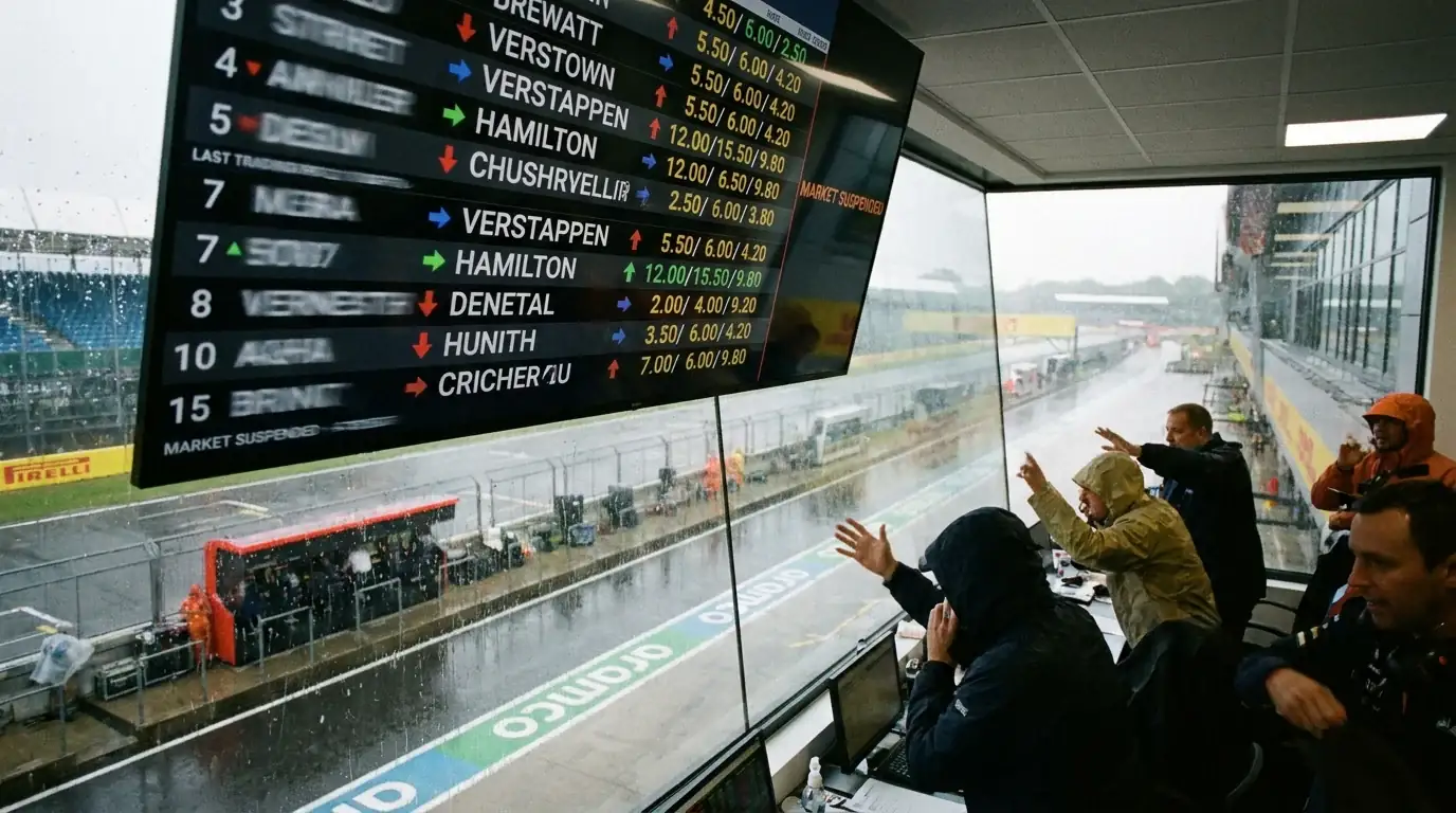 F1 favourite odds collapsing as rain arrives compressing performance gaps between teams in wet conditions