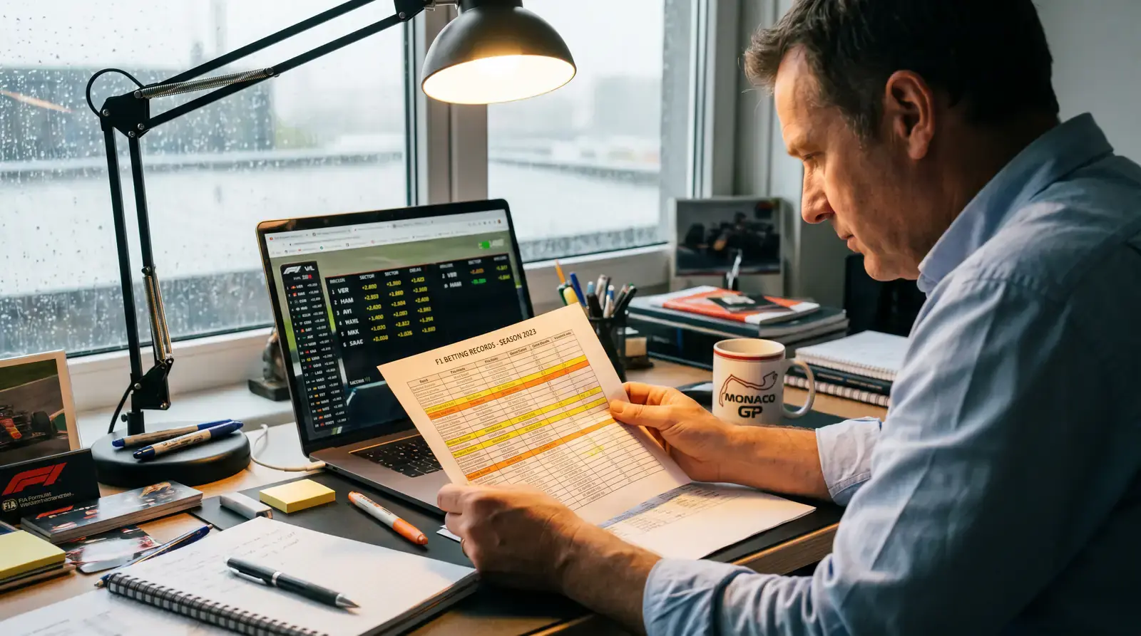 Betting record tracker showing each-way strike rate across multiple F1 race weekends