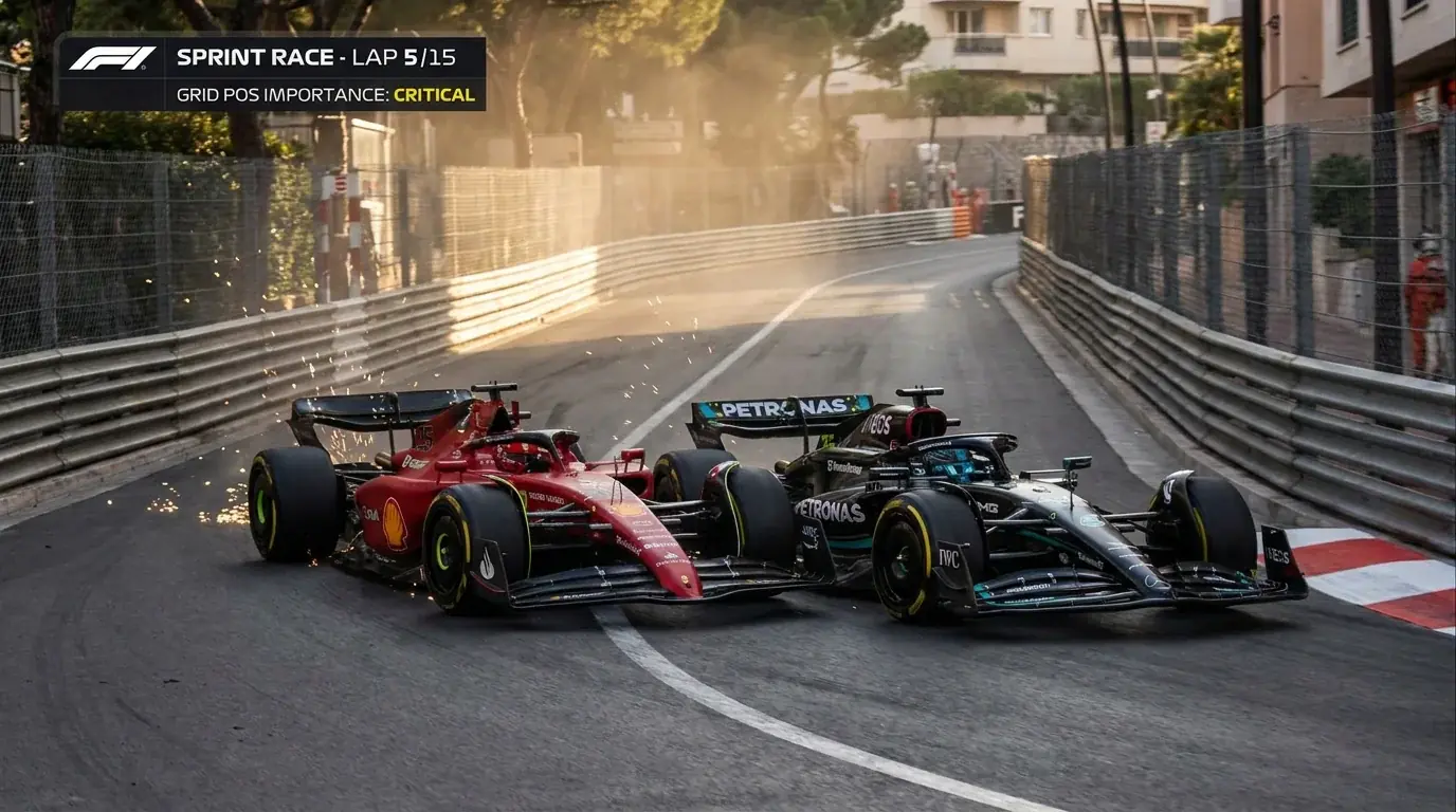 F1 sprint head-to-head matchup with limited strategy variables making starting position dominant factor