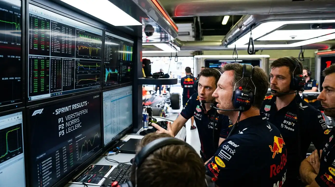 F1 sprint race result influencing Sunday main race odds as final live practice data input