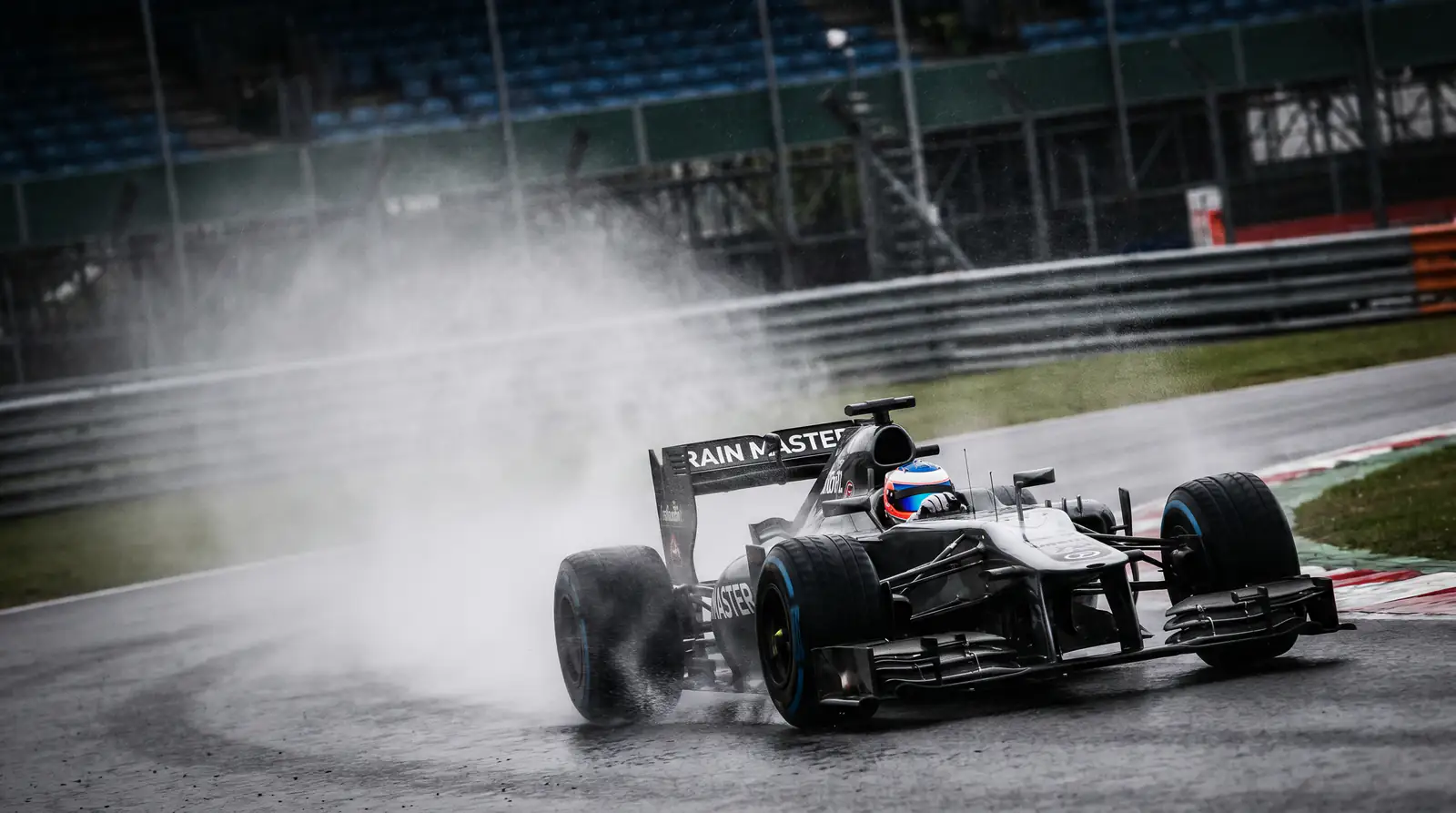 F1 driver known for wet-weather expertise driving through standing water offering pre-rain betting value